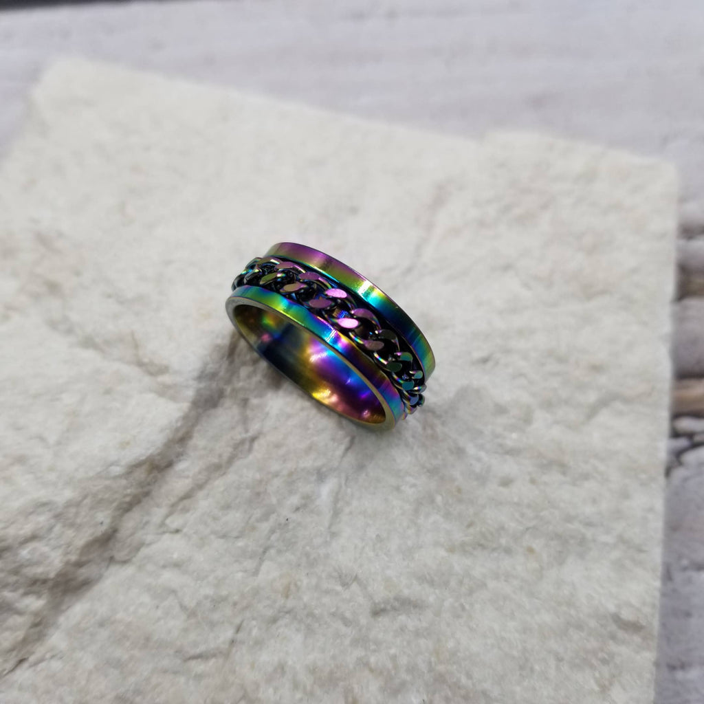 Treasure Wholesale - Rotating Chain Bottle Opener Anxiety Spinner Rings