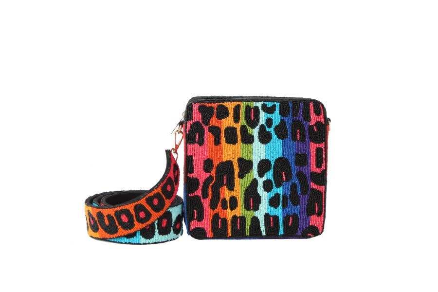 Handcraft Treasures - Fully Beaded Animal Print Theme Cross Body Handbag