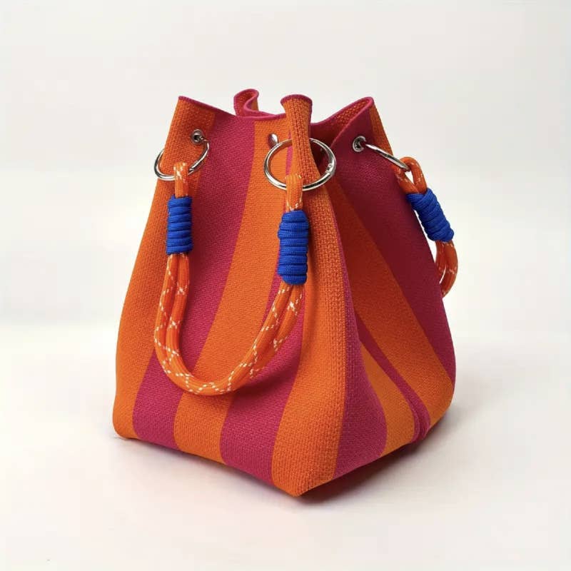 NARWEY INC - Knit Tote Women Striped Crochet Bucket Handbag Purse Shoulde