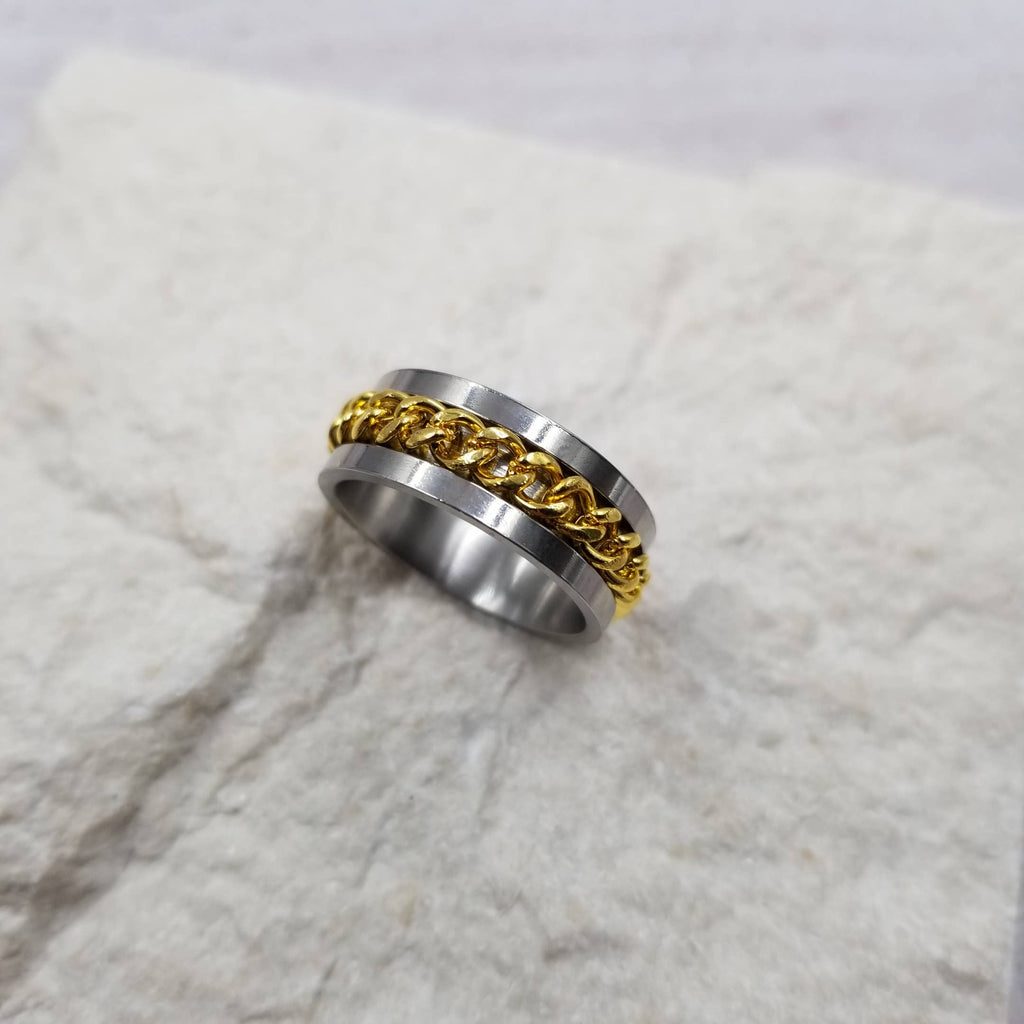 Treasure Wholesale - Rotating Chain Bottle Opener Anxiety Spinner Rings