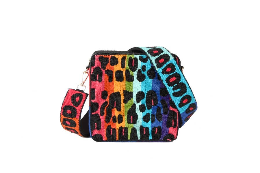Handcraft Treasures - Fully Beaded Animal Print Theme Cross Body Handbag