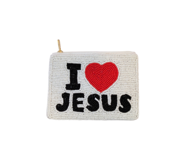 Handcraft Treasures - Ladies Fully Beaded I Love Jesus Themed Coin Purse
