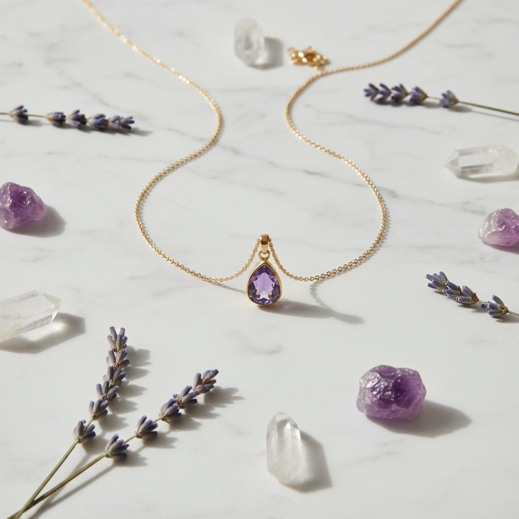Amethyst Necklace Flat Lay