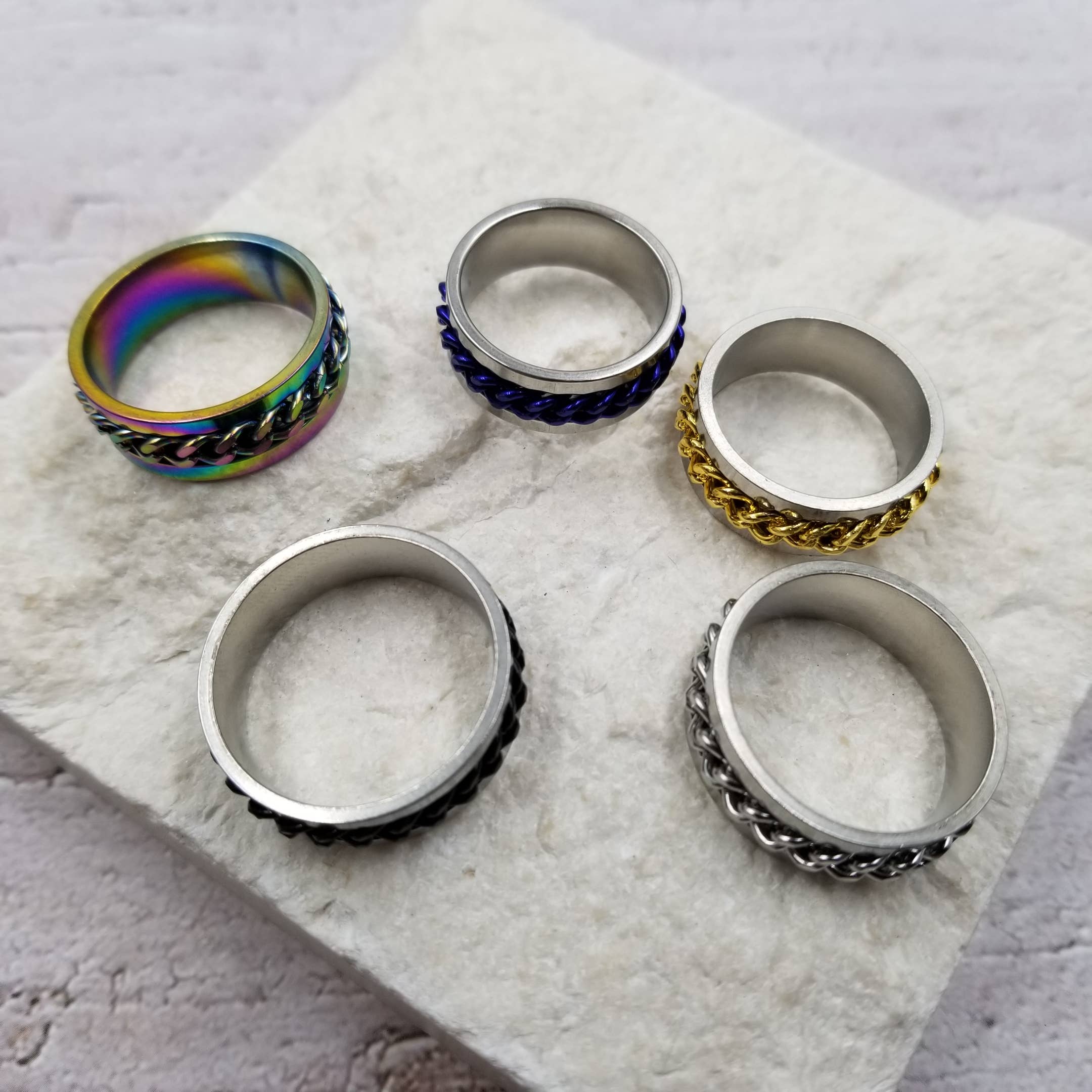 Treasure Wholesale - Rotating Chain Bottle Opener Anxiety Spinner Rings