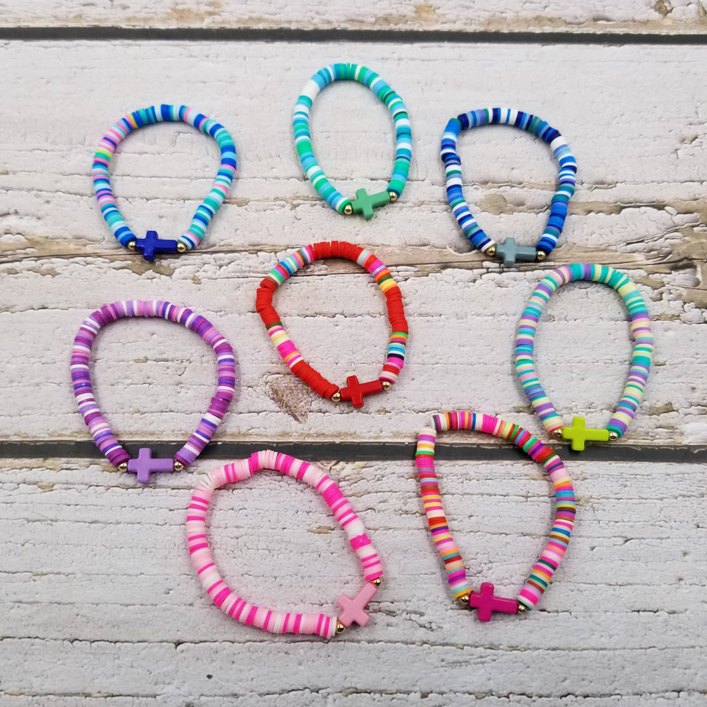 Treasure Wholesale - Cross Clay Braclet Set Of 8
