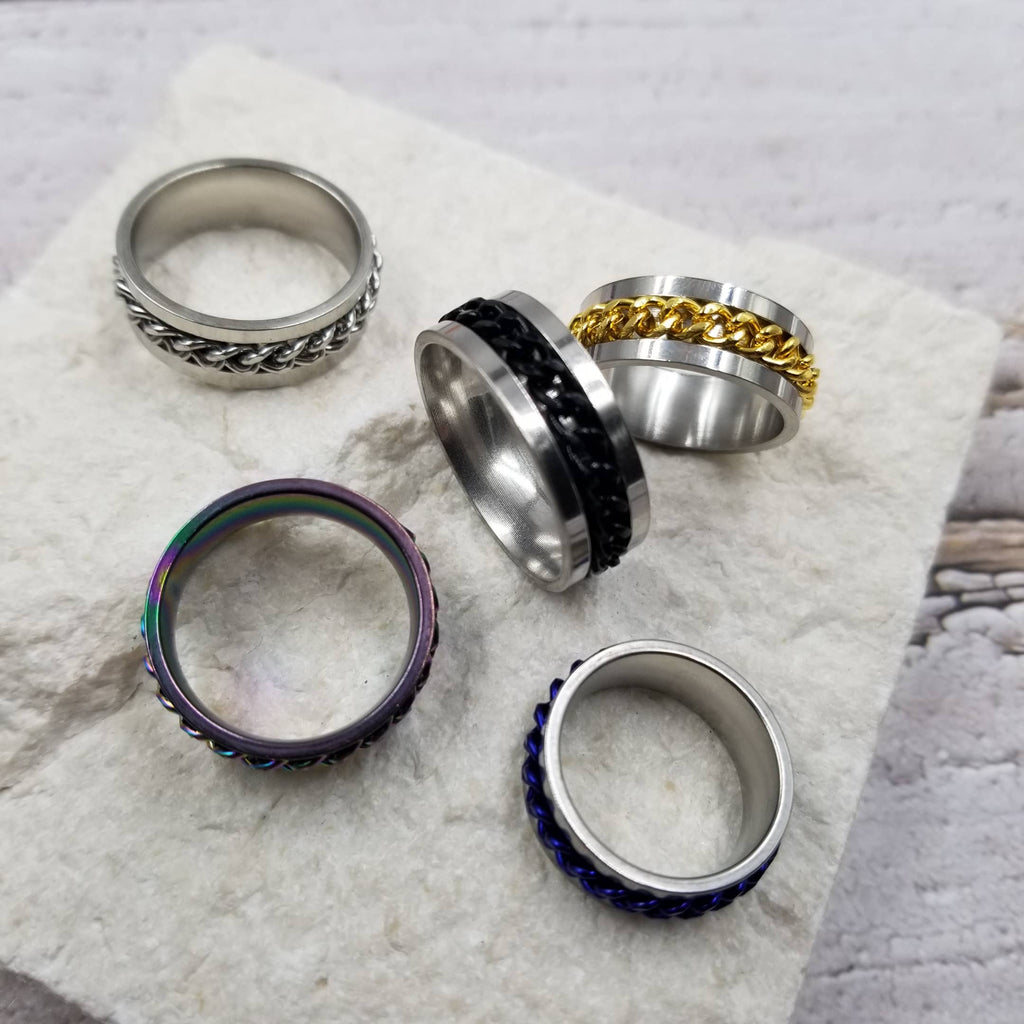 Treasure Wholesale - Rotating Chain Bottle Opener Anxiety Spinner Rings