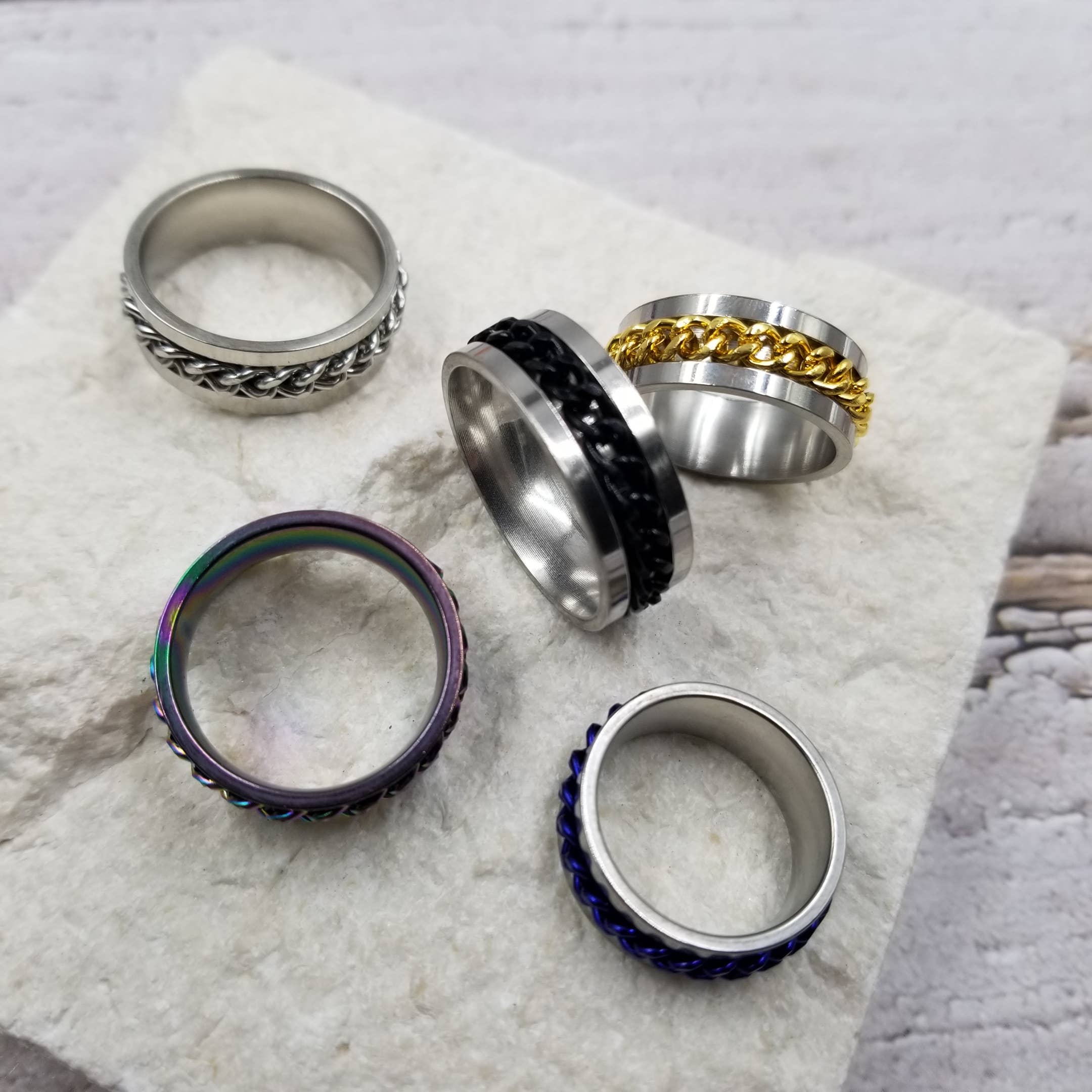 Treasure Wholesale - Rotating Chain Bottle Opener Anxiety Spinner Rings