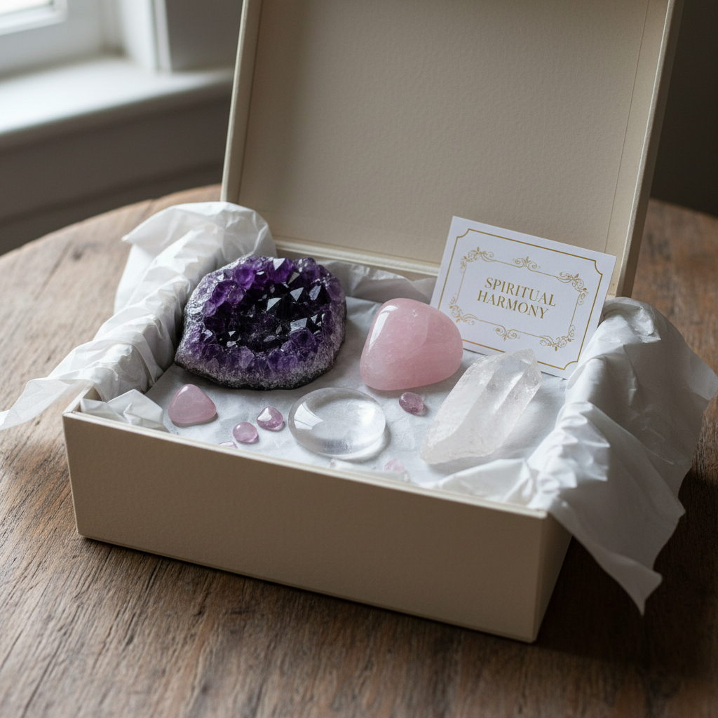 Crystal set in a gift box with tissue paper, premium unboxing experience